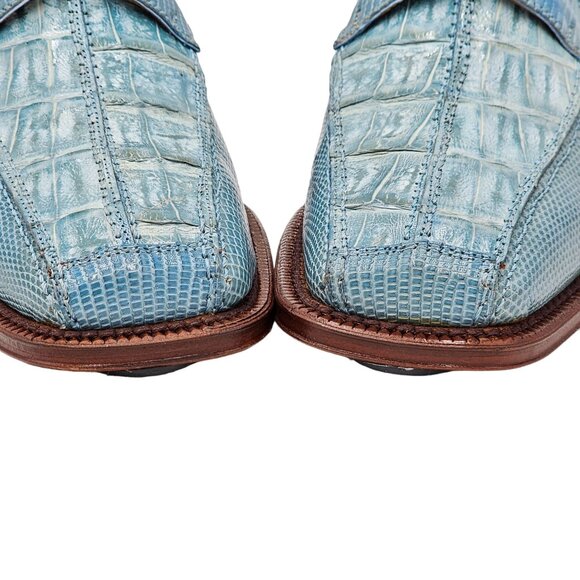 NEW Vintage Baby Blue Exotic David Eden Crocodile Teju Lizard Men's 7 Dress Shoe - Picture 11 of 16